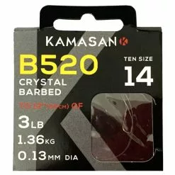 Kamasan B520 Crystal Barbed Hooks To Nylon - Size 14 3lb