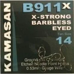 Kamasan B911X Barbless Eyed Hooks - 8