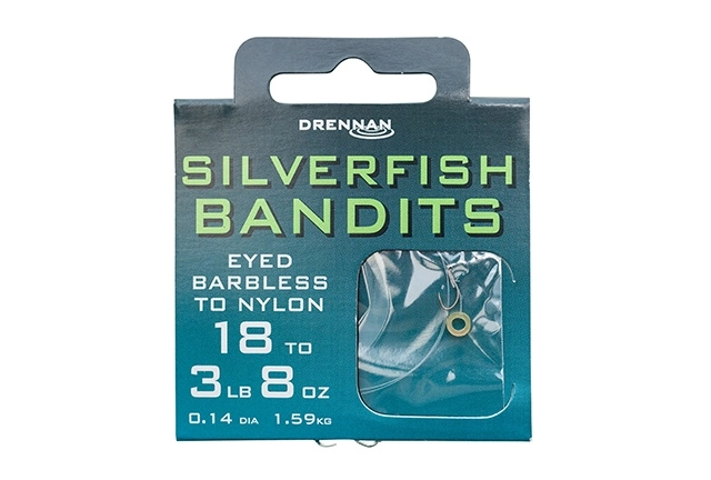 Drennan Silverfish Bandits Eyed Barbless Hooks To Nylon - Size 12 To 5lb
