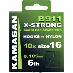 Kamasan B911 X-Strong Barbless Spade End Hooks To Nylon - Size 12 - 8Lb